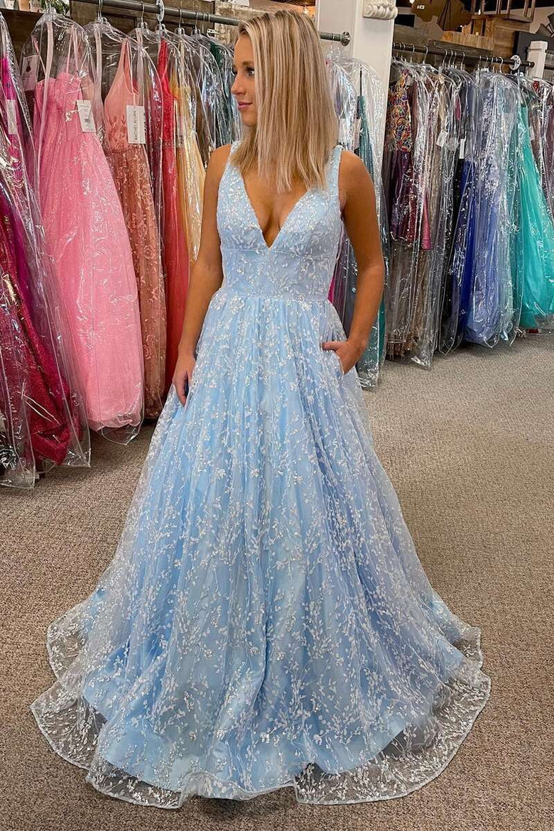 Vestido de fiesta de tul sin mangas, largo hasta el suelo, corte A, princesa, encaje, escote en V, espalda descubierta